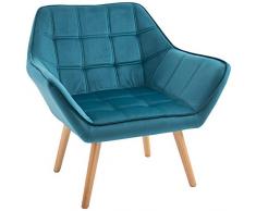 homcom Poltroncina dal Design Scandinavo in Legno e Velluto Color Petrolio, per Soggiorno o Ufficio, 64x62x72.5cm