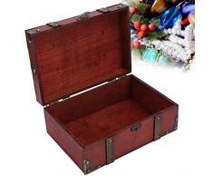 Brrnoo Scrigno di Gioielli Decorativo, Scatola di Immagazzinaggio in Legno Vintage con Serratura Scatola di Petto per Decorazioni per la Casa, per Riporre Orecchini di Collana di Gioielli(Rosso)