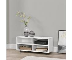 [en.casa] Mobile da Soggiorno su 4 Ruote (LxPxA) 90 x 35 x 41 cm Mobiletto Multiuso per Camera/Ufficio - Mobile Porta TV con 4 Scomparti - Bianco