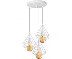 iDEGU - Lampadario a sospensione vintage a forma di diamante, in metallo, lampada industriale, gabbia di illuminazione E27, per sala da pranzo, camera, caffè, bar (bianco)