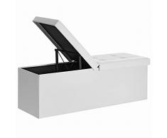 SONGMICS Pouf Panca Ottomana Pieghevole Contenitore Cubo Portaoggetti di 120 Litri con Coperchio Ribaltabile Bianco 110 cm LSF75WT
