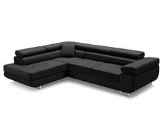 A-dekor home Antonia Antonia - Divano letto a forma di L, paesaggio sinistro/destro, con funzione sleep, 3 poggiatesta regolabili, Riviera 100 - nero (sinistra)