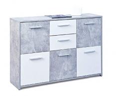 Dmora Credenza a Cinque Ante e Due cassetti nella Parte Centrale, Colore Bianco e Cemento, cm 115 x 77 x 30
