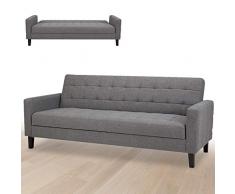 BAKAJI Divano Letto Clic Clac 3 Posti Struttura in Legno Rivestimento con Braccioli in Tessuto Trapuntato Imbottito Piedini Letto a Scomparsa Dimensione 204 x 85 x 81 cm (Grigio Scuro)