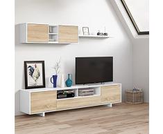 Dmora Parete attrezzata da Soggiorno, Mobile Porta TV Moderno, Pensile a 2 Ante e mensola, cm 200 x 46 x 41, Colore Rovere e Bianco, 200x46x41