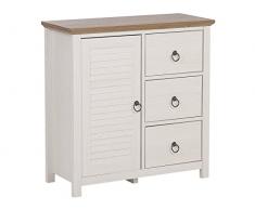 Beliani Credenza Color Bianco Crema e Legno Scuro Piano in MDF e 3 Cassetti Design Rustico Kirkland