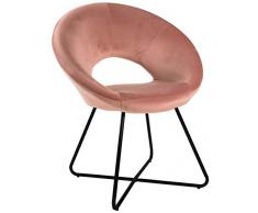 MONTEMAGGI Poltrona Imbottita Circolare in Velluto Rosa Cipria con Gambe in Ferro Nere. Poltrona da Ufficio o da Pranzo Super Confortevole e Seduta Ergonomica 71x59x84 Cm