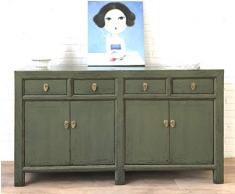 OPIUM OUTLET - Comò cinese, credenza, stile coloniale vintage, blu shabby chic, colore: verde oliva