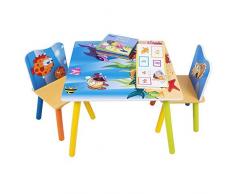 WOLTU SG003 Set Mobili Tavolo e Sedie per Bambini Gioco Tavolino con 2 Sgabelli Soggiorno Design Oceano in Legno