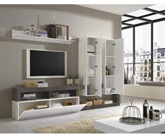 Web Convenienza Parete TV Hamburg Bianco Lucido Attrezzata - Mobile Televisore in Legno con Pensili ad Ante a Ribalta Moderno (1 Pensile, Ossido)