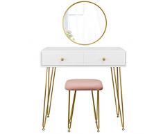 EUGAD Toeletta da Trucco con Sgabello Tavolo Cosmetici con Specchiera da Appendere a Parete Mobile da Trucco Moderno con 2 Cassetti per Camera da Letto Bianco+doro 0018SZT