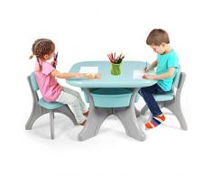 COSTWAY Set Tavolo e Sedie per Bambini, 1 Tavolino e 2 Sedie, Capacità di Peso 80kg, Contenitore Smontabile, Facile da Montare, Colorato (Menta)