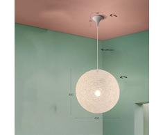 DHG Lampadario a sfera, soggiorno bar sala da pranzo lampada, arte creativa giardino rattan arte spago illuminazione, sferica lampadario a led,bianca,Diametro 40