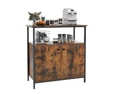 Giantex Credenza Industriale, Credenza con Mensola Aperta e Armadio a 2 Ante, Armadio con 3 ripiani chiusi e telaio metallico solido, ideale per cucina e soggiorno, marrone rustico
