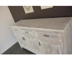 Mobile Buffet Stile Shabby 180cm 3ante 3cassetti, in Legno massello di Teak con Finitura in Colore Bianco DECAPATO - Collezione Natural Chic - Realizzazione Artigianale. Prezzo Outlet