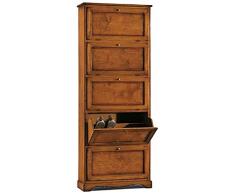 Mar.c.a. Design Scarpiera in Legno, 5 Ante, Arte povera, Tinta Noce Scuro, Struttura in Legno massello,Pannelli in Multistrato - Mis. 79 x 30 x 210 cm.