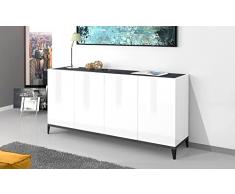 Dmora Credenza Moderna a 4 Ante, Made in Italy, Madia da Cucina rialzata, Buffet di Design da Soggiorno, Cm 160x40h82, Bianco Lucido e Ardesia