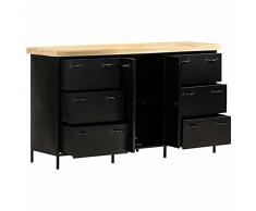 Tidyard Credenza,Vintage,Stile Industriale,in Acciaio Nero,Legno di Mango Grezzo,con 6 Cassetti e 2 Ante,140x38x76 cm,Credenza da Salotto Vintage,Crdenza con Cassetti,Credenza Industriale
