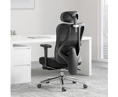 HBADA - Sedia da ufficio ergonomica, sedia da ufficio con poggiatesta regolabile, supporto lombare, poltrona computer reclinabile grandangolare, Poggiapiedi integrato, schienale in rete elastica, nero