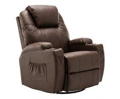 MCombo Poltrona da Massaggio Poltrona TV Poltrona Relax Marrone con Riscaldamento Altalena Basculante