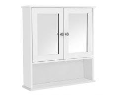 VASAGLE Mobiletto Pensile da Bagno con 2 Ante a Specchio, Armadietto da Parete, Specchio Contenitore con Ripiani Regolabili, 56 x 13 x 58 cm, Bianco LHC002