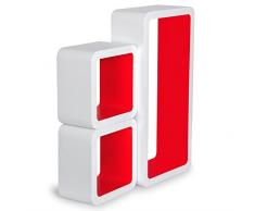 Woltu RG9229rt-b Set 3 Mensole Muro Scaffale Parete Libreria CD Legno MDF Cubo Moderno Diametro Diversi Bianco Rosso