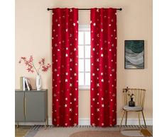 GIRASOLE HOME® Coppia Tende Oscuranti Morbide Fantasia Stelle Argentate Tenda Morbida per Interni con Tasca e Passanti Nascosti 2 Pannelli (Rosso, 70x235cm)