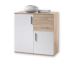 Stella Trading Bobby Cassettiera in Rovere Sonoma, Bianco-Credenza Moderna con Molto Spazio per la Vostra Zona Giorno, Engineered Wood, 2 Porte, 2 cassetti