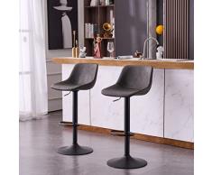 YOUNIKE set di 2 Sgabelli da Bar con Schienale e Poggiapiedi, Design Moderno, Regolabile in Altezza, Sedia Girevole a 360°, Sgabello Alto da Bar Girevole in PU, per Bar, Cucina e Casa, Grigio
