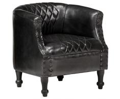 Tidyard Poltrona a Pozzetto in Pelle Nero 62x58x65 cm,Divano 1 Posto,Divano Chesterfield in Pelle,Poltrona con Schienale,Poltrona Relax in Vera Pelle,Divano Moderno in Pelle,Poltrona da TV
