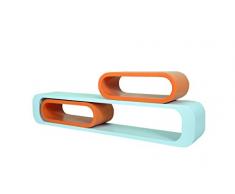 Mensola Da Muro Libreria Scaffale Vari Colori Retrò Cubi Moderno LO12 (Bianco/Arancione)