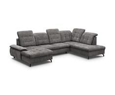 Ampio divano ad angolo a U panoramico letto convertibile con baule 67 posti in tessuto, Poggiatesta regolabile, multiposizione soggiorno&soggiorno 334x213x107cm BIL (divano ad angolo