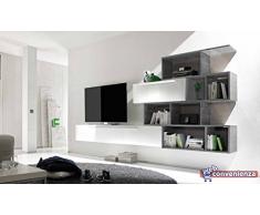 Line 4 C Bianco Lucido e Rovere Grigio Parete Attrezzata Soggiorno