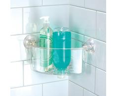 InterDesign Power Lock Mensola per doccia, Mensola angolare per doccia in plastica con ventose, trasparente