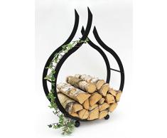 DanDiBo, portalegna da interno di colore nero, a forma di fiamma, da 78 cm, scaffale da caminetto
