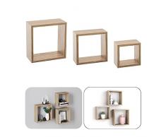 Avilia Organizza e decora lo spazio con un set di 3 Mensole Ripiani cubo a muro in rovere naturale