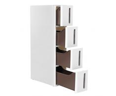 SONGMICS Carrello Mobile, Scaffale Portaoggetti Stretto con 4 Cassetti, Torre Estraibile, Scaffale da Bagno, Mobile per Cucina con Rotelle Rimovibili, PP, Salvaspazio, 45 x 17 x 84 cm, Bianco KFR08WT