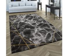 Tappeto Salotto Pelo Corto Effetto 3D Marmo Look Geometrico Motivo Rombi, Dimensione:200x290 cm, Colore:Oro 2