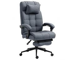Vinsetto Sedia da Ufficio Ergonomica Reclinabile, Sedia Direzionale con Schiena Alta, Poltrona Ufficio con Poggiatesta e Poggiapiedi Estraibile, 66x70x116-124cm, Grigio