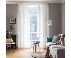 MIULEE 2 Pannelli Tende Voile Trasparenti Morbido con Passanti per Soggiorno Salotto in Poliestere 140X215 CM Bianco