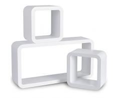 WOLTU 9210-a Mensole da Muro Mensola a Cubo Scaffale Parete Legno MDF Moderno 3 Pezzi Diametro Diverso Bianco