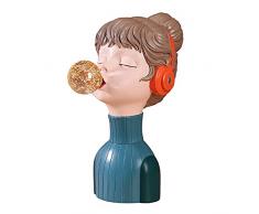 JUFUM Statua in resina con cristalli nordici Bubblegum Girl Statua in resina Credenza Musica Ragazza Gioielli Artigianato Armadio Decorazione Desktop (blu)