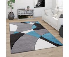 Tappeto Salotto Pelo Corto Moderno Look 3D Contorni Rifilati Motivo Astratto, Dimensione:60x110 cm, Colore:Turchese