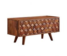 WOHNLING Design Lowboard Legno Massello 92x44x35 cm Tavolo TV Rovere Moderno | Mobile Porta TV con Anta | Scaffale HiFi con vano portaoggetti