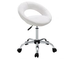 Sgabello Girevole Similpelle Sedie Girevole Regolabile in Altezza Sgabello con Ruote Selezione del Colore Duhome 171XF, Colore:Bianco, Materiale:Similpelle