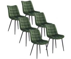 WOLTU BH142dgn-6 Sedie Sala da Pranzo Design retrò Sgabello Imbottito con Rivestimento in Velluto Verde 6 Pezzi