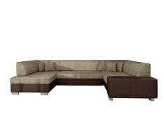 E- MEUBLES Ampio divano angolare XXL a U panoramico letto Convertibile con Baule 6/7 Posti - in Tessuto e similpelle - Soggiorno & soggiorno - HANA (Beige+Marrone scuro (Berlino 03+Soft 66), Sinistra)