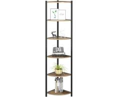 HOMECHO Scaffale ad Angolo Vintage, Mensola da Muro ad Angolo 6 Ripiani, CD Salvaspazio Mobile a Parete, Libreria a Scala con Struttura di Metallo, per Soggiorno, Ufficio, Cucina, 165x33.7x33.7cm