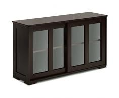 Giantex Credenza e Buffet Multiuso, a 3 Ripiani, Mensola Regolabile, 2 Ante Scorrevoli Trasparenti, Mobiletto Legno per Cucina, Soggiorno, Sala da Pranzo, 107x33x64 cm, 4 Colori (Marrone)