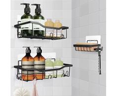3 ripiani doccia senza foratura, mensola da bagno, mensola da doccia, angolo nero, portasapone, in acciaio inox, per bagno, torta, nero antiruggine, per shampoo, gel doccia, sapone
